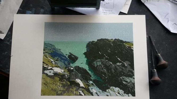 – One more colour to print, to add definition to the mass of rock on the right hand side of the image